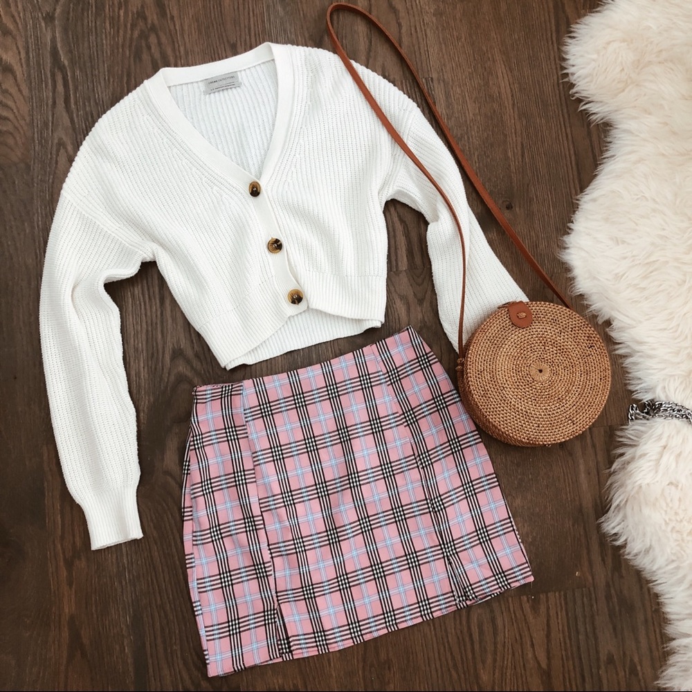 Pink plaid skirt
